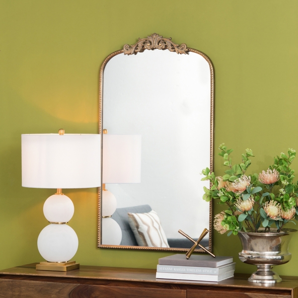 Gold Studded Scroll Arched Mirror, 42 in.