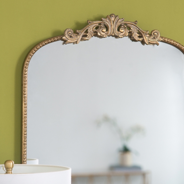 Gold Studded Scroll Arched Mirror, 42 in.
