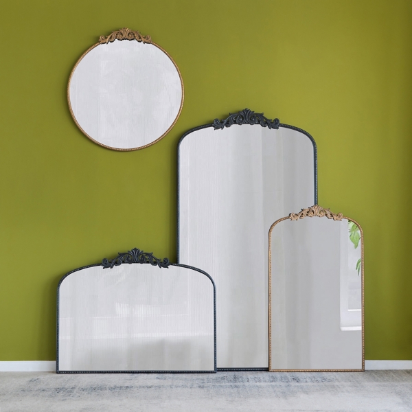 Gold Studded Scroll Arched Mirror, 42 in.