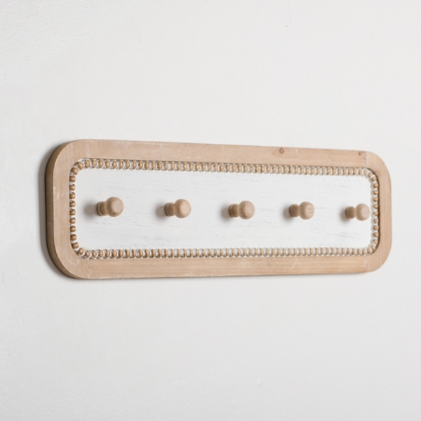 White and Natural Wood Beaded Wall Hooks