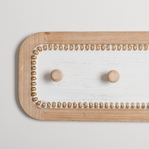 White and Natural Wood Beaded Wall Hooks
