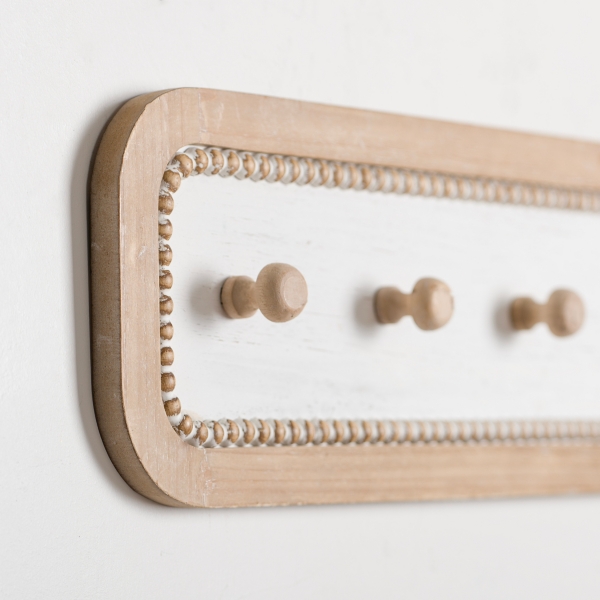 White and Natural Wood Beaded Wall Hooks
