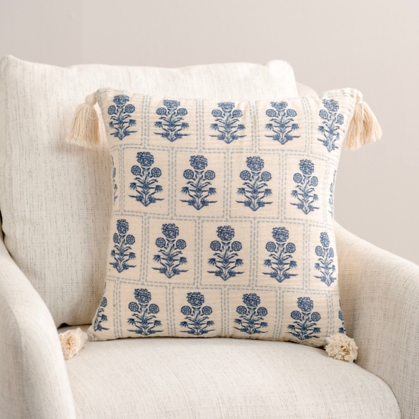 Blue Floral Print Gauze Pillow Kirklands Home