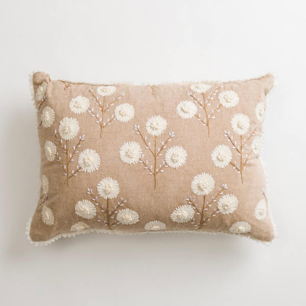 Neutral Floral Embroidered Eleanor Lumbar Pillow