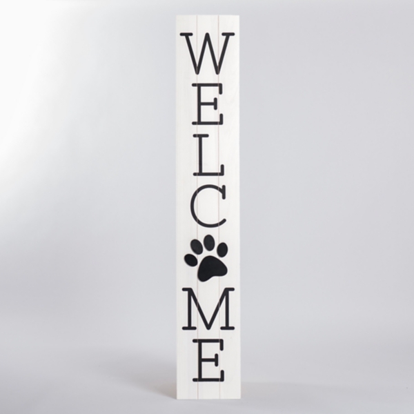 White Welcome Paw Print Porch Board