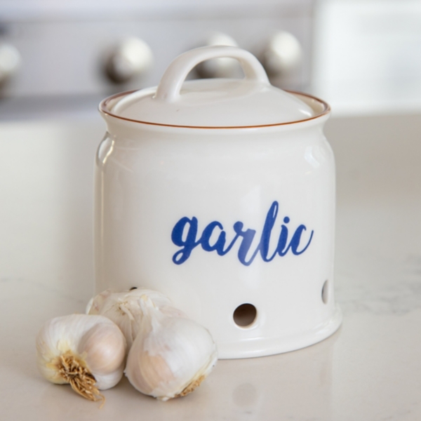 White Ceramic Garlic Canister