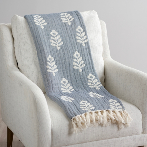 Blue Flower Reversible Gauze Throw Kirklands Home