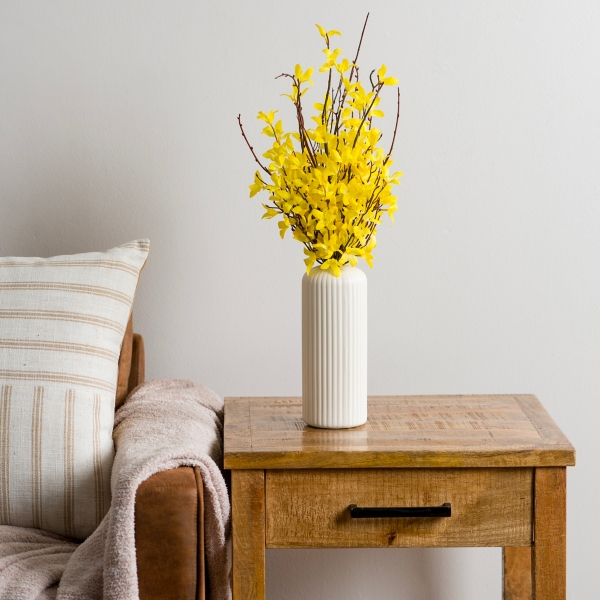 Yellow Forsythia Arrangement in Ribbed Vase