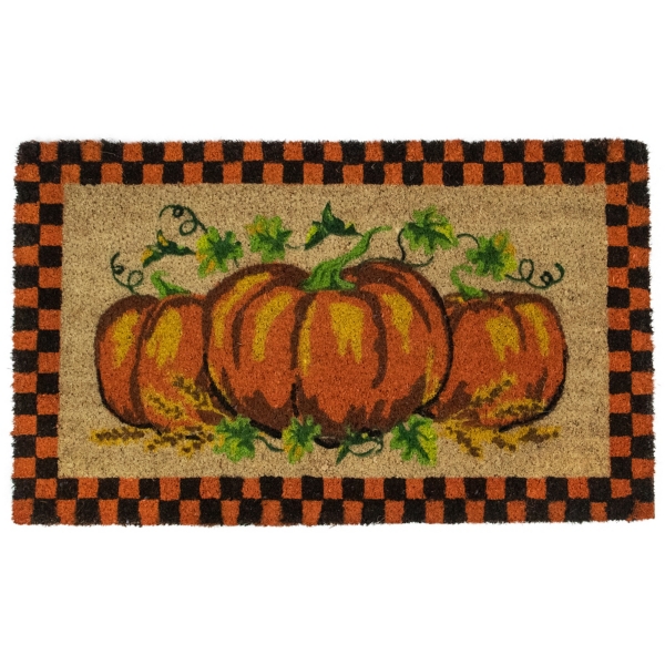 Checkered Pumpkin Coir Doormat