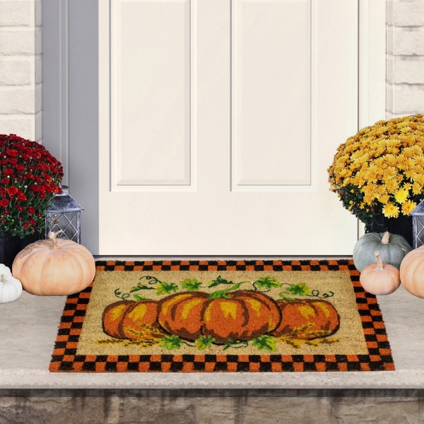 Checkered Pumpkin Coir Doormat