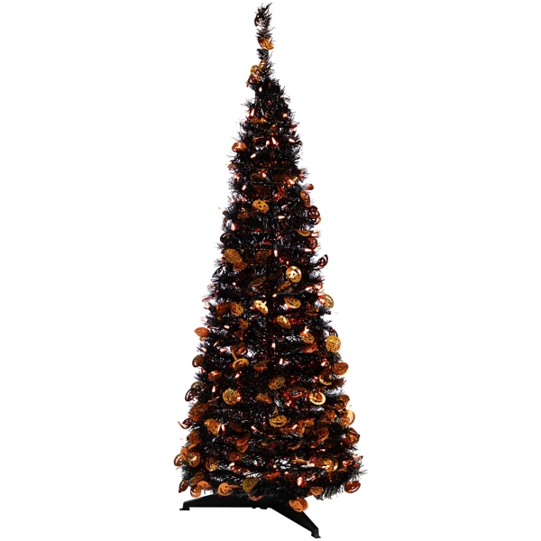 Pre-Lit Black Halloween Pumpkin Tree, 4 ft.