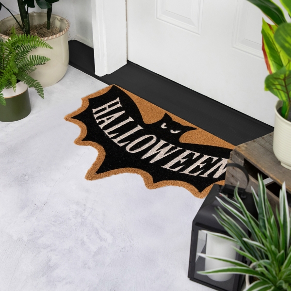 Black Bat Shaped Halloween Coir Doormat Kirklands Home