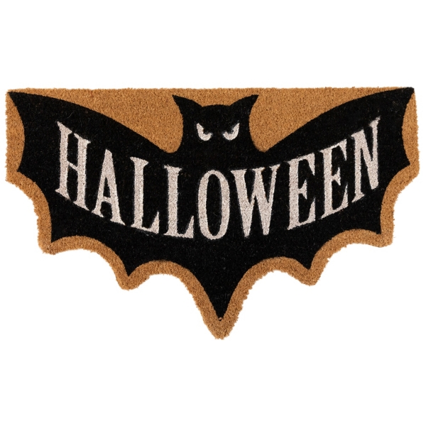 Black Bat Shaped Halloween Coir Doormat