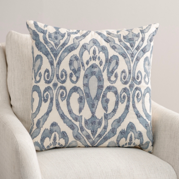Blue Washed Ikat Pillow, 22 in.