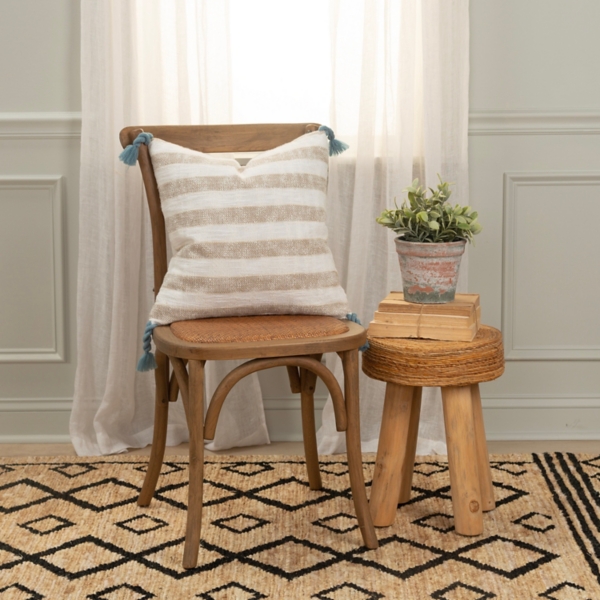 Nautical Stripe & Blue Tassel Pillow