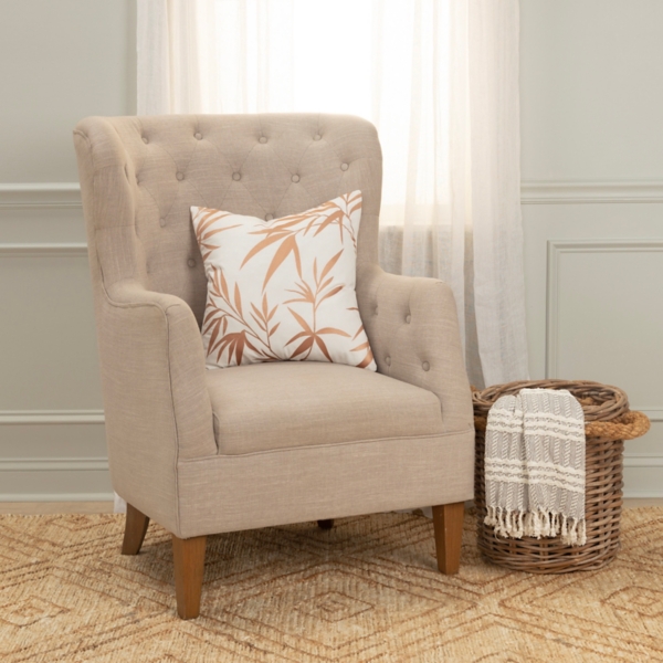 Gold Embroidered Botanical Throw Pillow