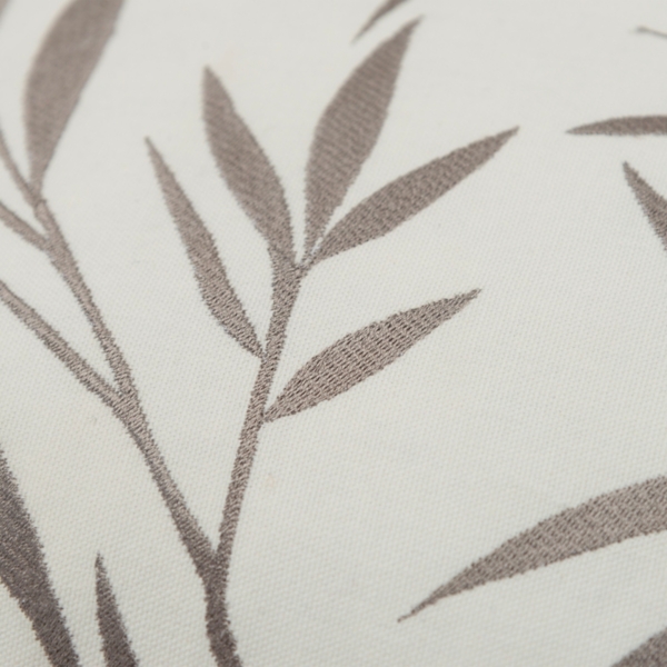 Gray Embroidered Botanical Throw Pillow