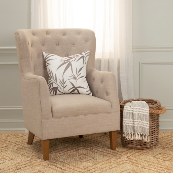 Gray Embroidered Botanical Throw Pillow