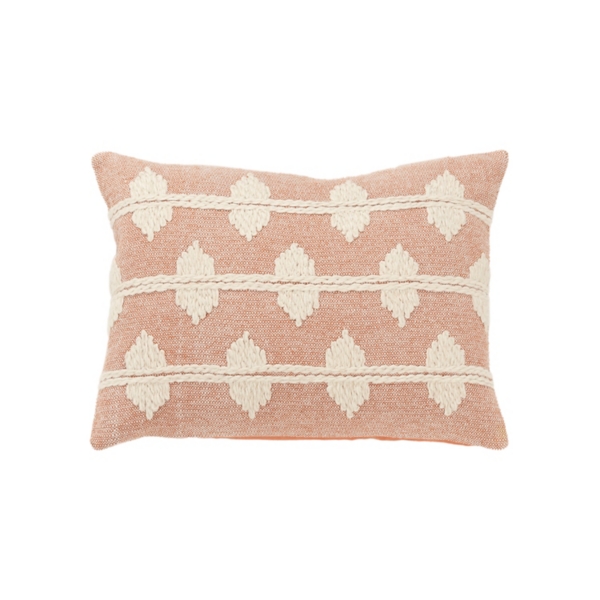 Coral Heathered Embroidered Diamond Throw Pillow