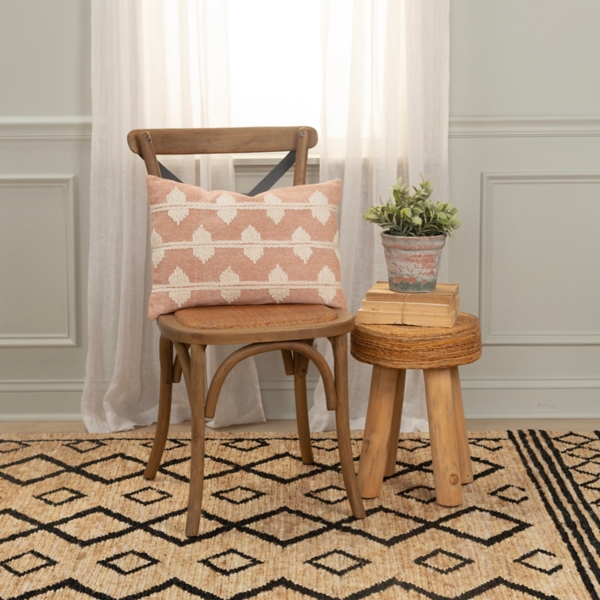 Coral Heathered Embroidered Diamond Throw Pillow