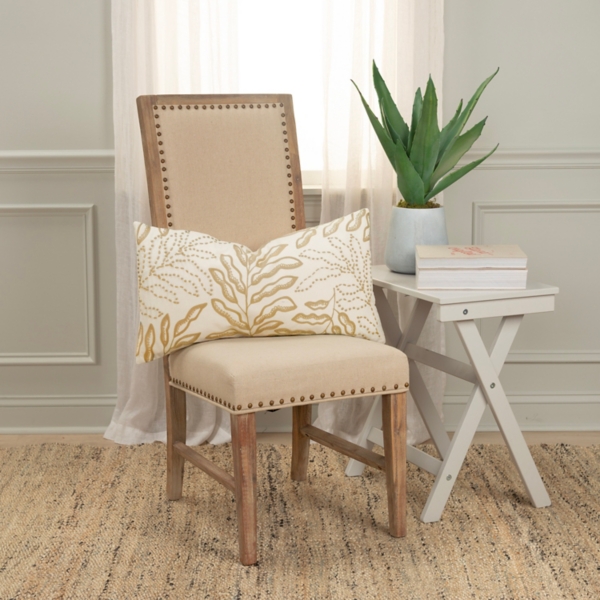 Neutral Embroidered Botanical Lumbar Pillow