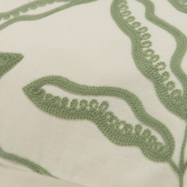 Green Embroidered Botanical Lumbar Pillow