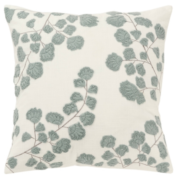 Gray Embroidered Floral Throw Pillow