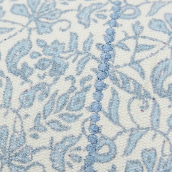 Blue and Ivory Floral Print Lumbar Pillow