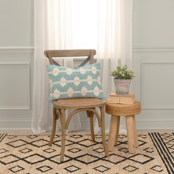 Teal Heathered Embroidered Diamond Throw Pillow