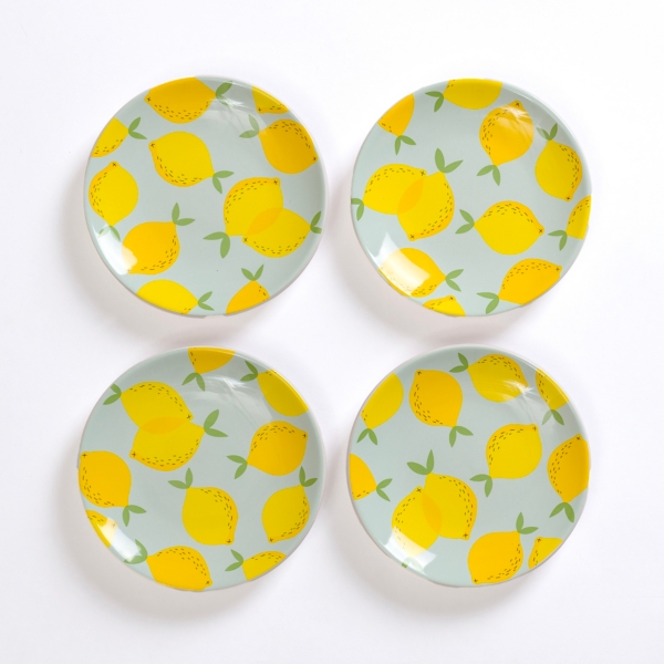 Light Blue Lemon Appetizer Plates, Set of 4 | Kirklands Home