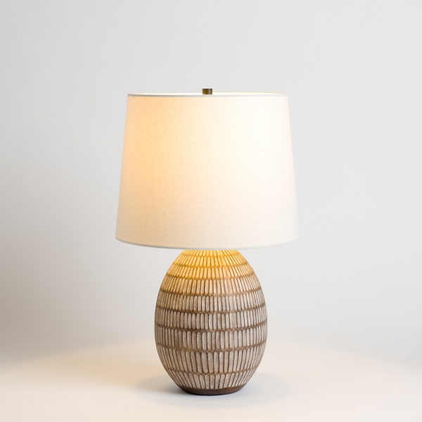 Brown and White Carved Ceramic Table Lamp