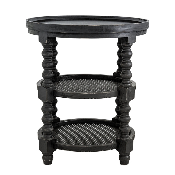 Round Black Wood 3-Tier Accent Table | Kirklands Home
