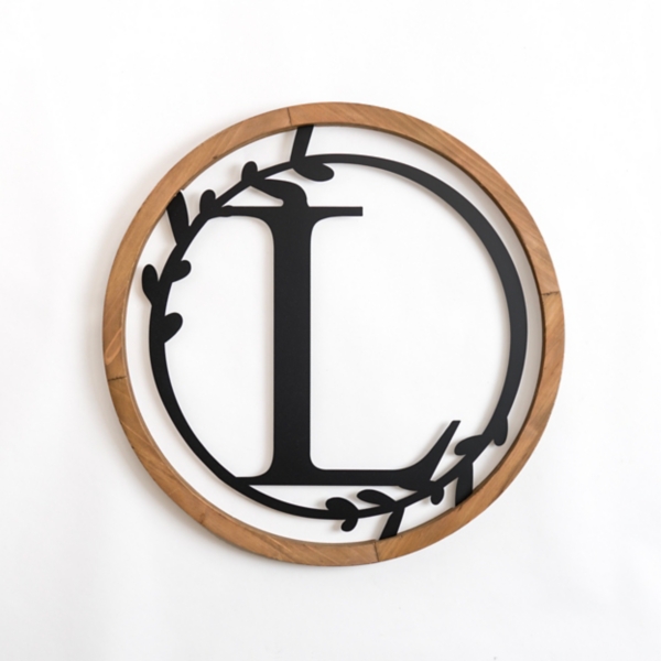 Wood and Metal Laurel Monogram L Plaque Kirklands Home