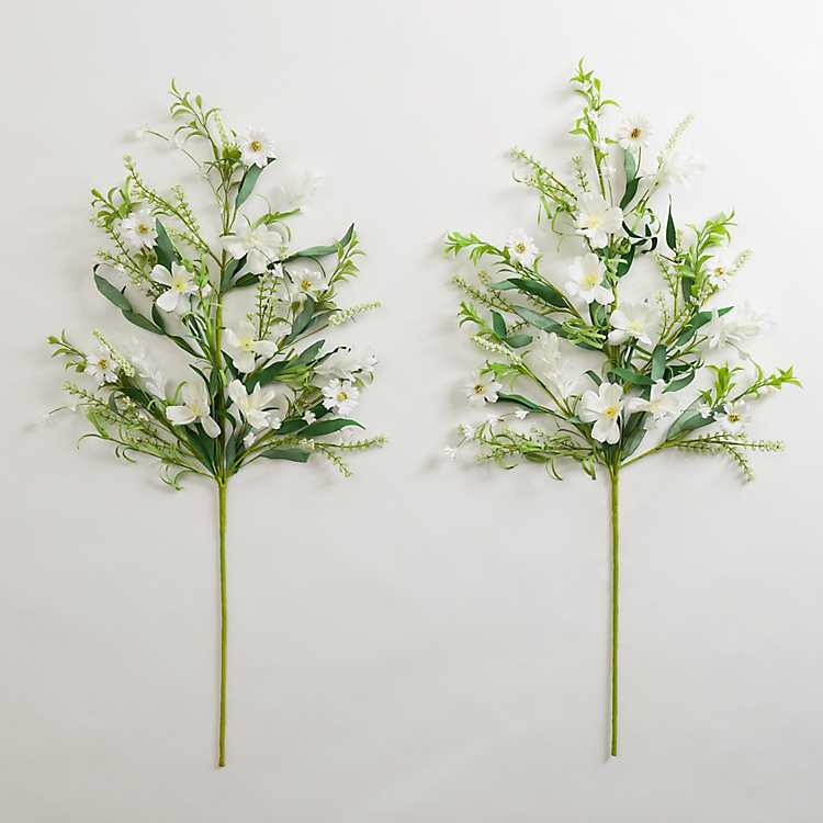 White Spring Flower Stems, Set of 2