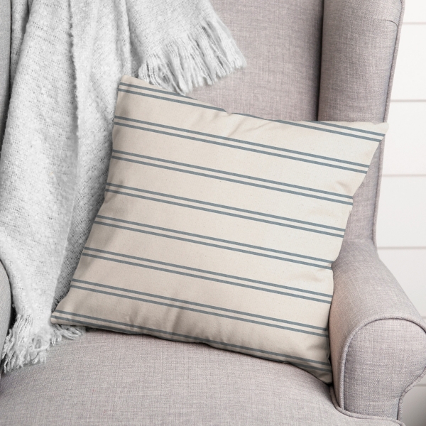 White & Blue Country Stripe Outdoor Throw Pillow