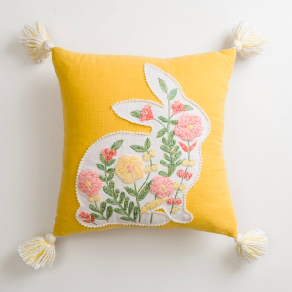 Embroidered Yellow Floral Bunny Pillow | Kirklands Home