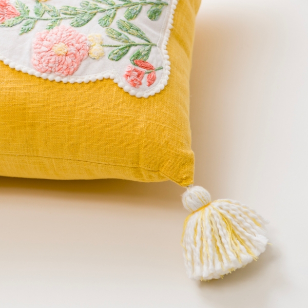 Embroidered Yellow Floral Bunny Pillow
