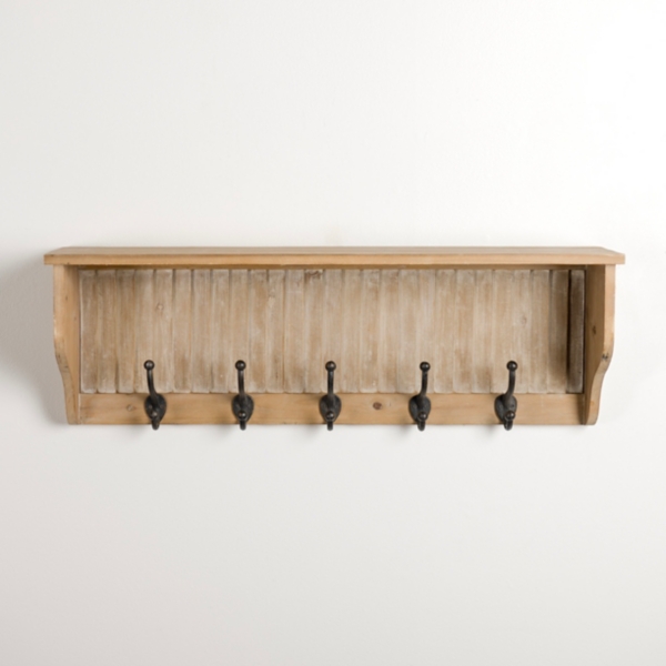 Kirklands Natural Wood Shutter Wall Shelf with Hooks | Hamilton Place