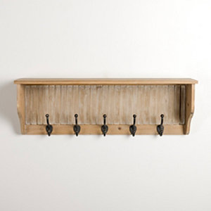 Natural Wood and Black Metal Wall Hooks