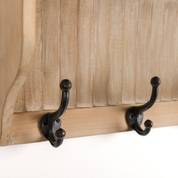 Kirklands Natural Wood Shutter Wall Shelf with Hooks | Hamilton Place