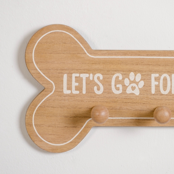 Let's Go for a Walk Dog Bone Wooden Wall Hooks