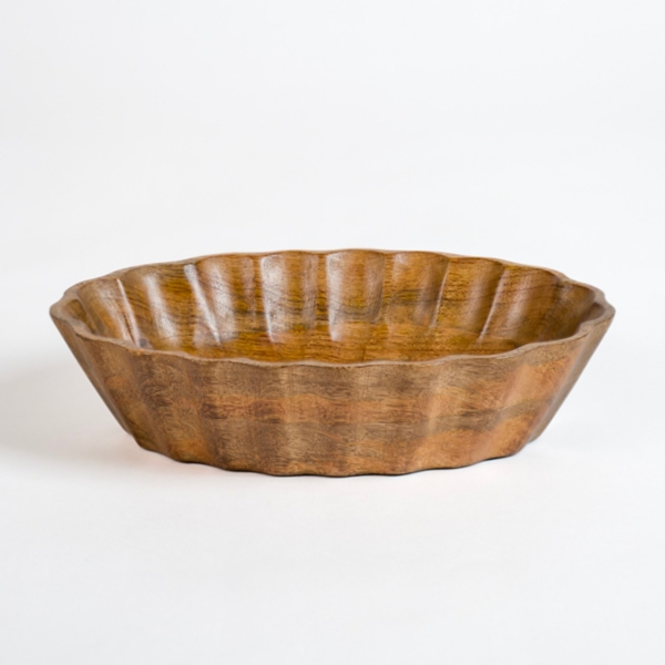 Scalloped Mango Wood Serving Bowl, 13 in.