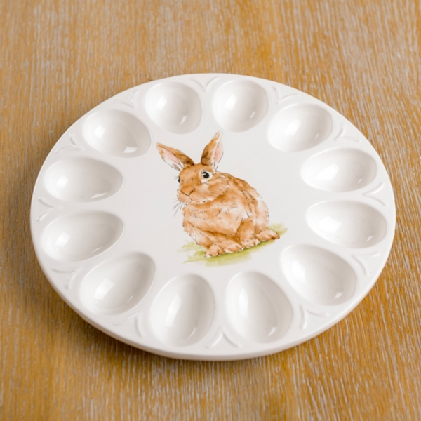 White Ceramic Bunny Egg Plate Kirklands Home