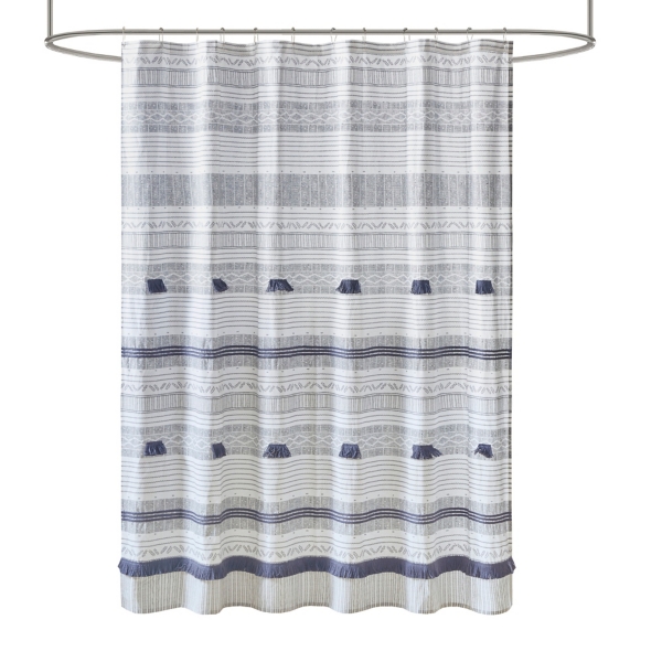 Gray and Navy Striped Fringe Shower Curtain Kirklands Home