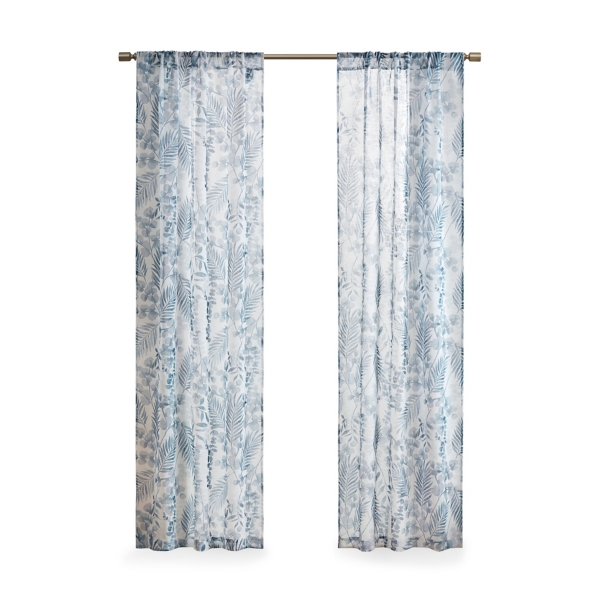 Sheer Blue Botanical Curtain Panel Set, 95 in. Kirklands Home