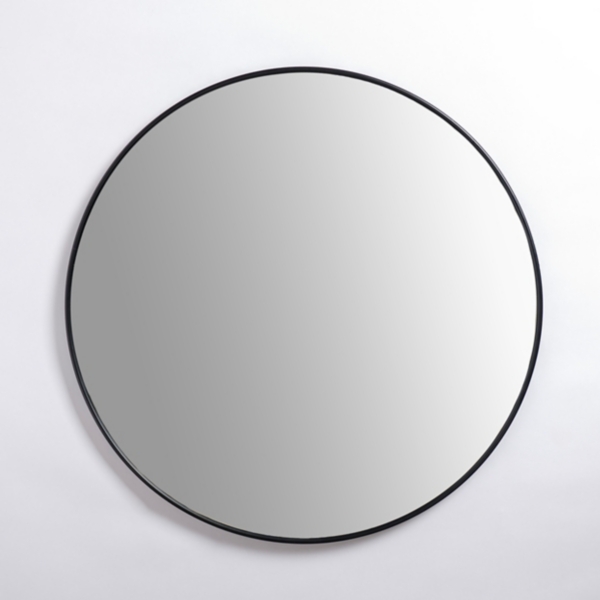 Black Nouveau Linear Round Mirror