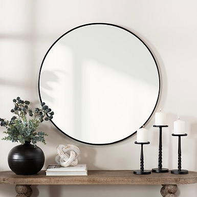 Antique Brass Nouveau Linear Round Mirror