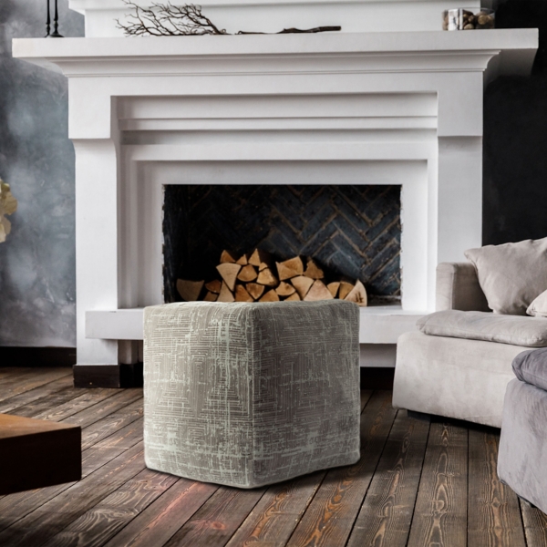 Neutral Distressed Geo Ultra-Soft Pouf