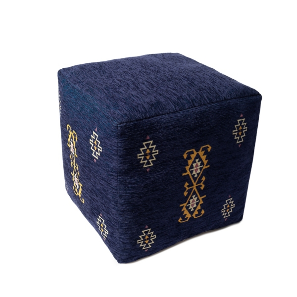 Navy Turkish Motifs Ultra-Soft Pouf