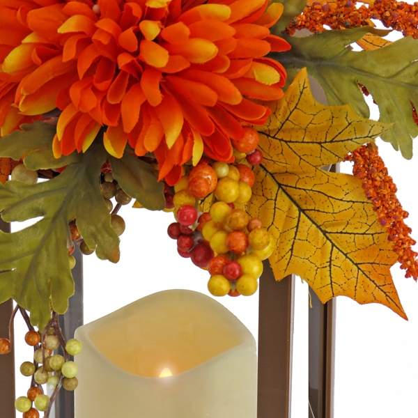 LED Mums and Berries Harvest Lantern